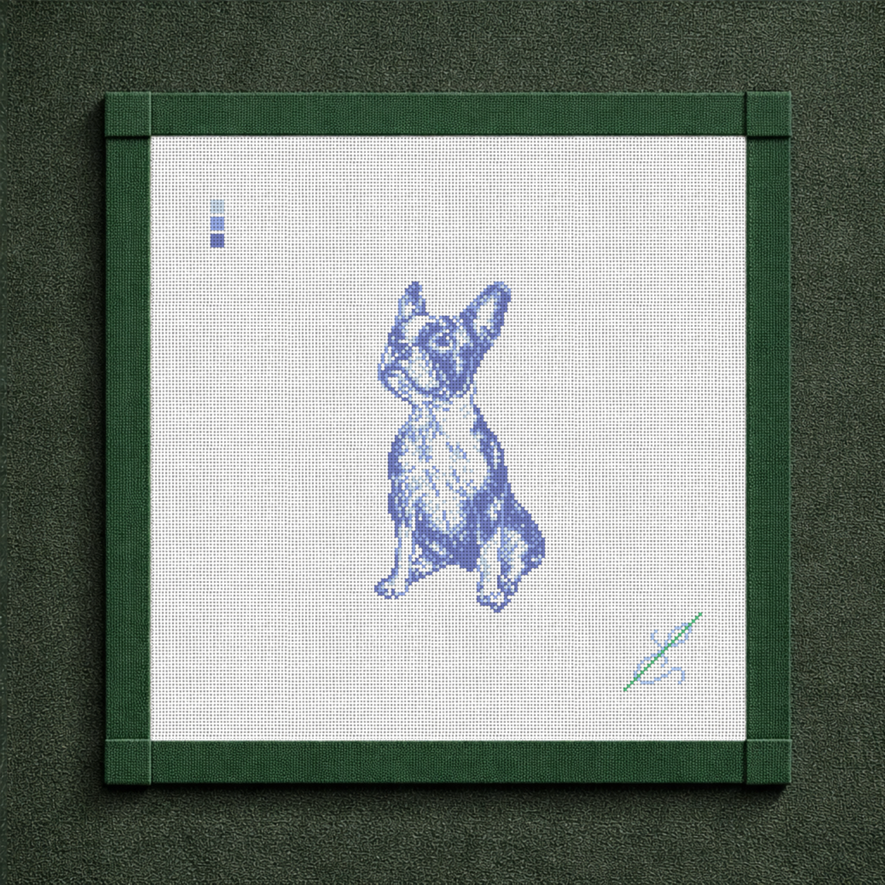 Vintage Blue Toile Boston Terrier Needlepoint Canvas