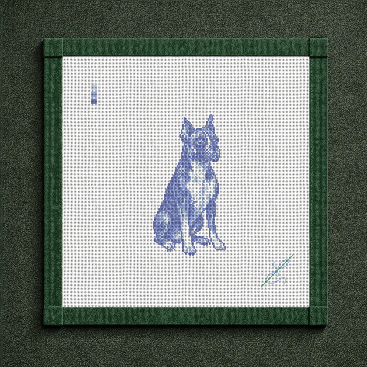 Vintage Blue Toile Boxer Needlepoint Canvas