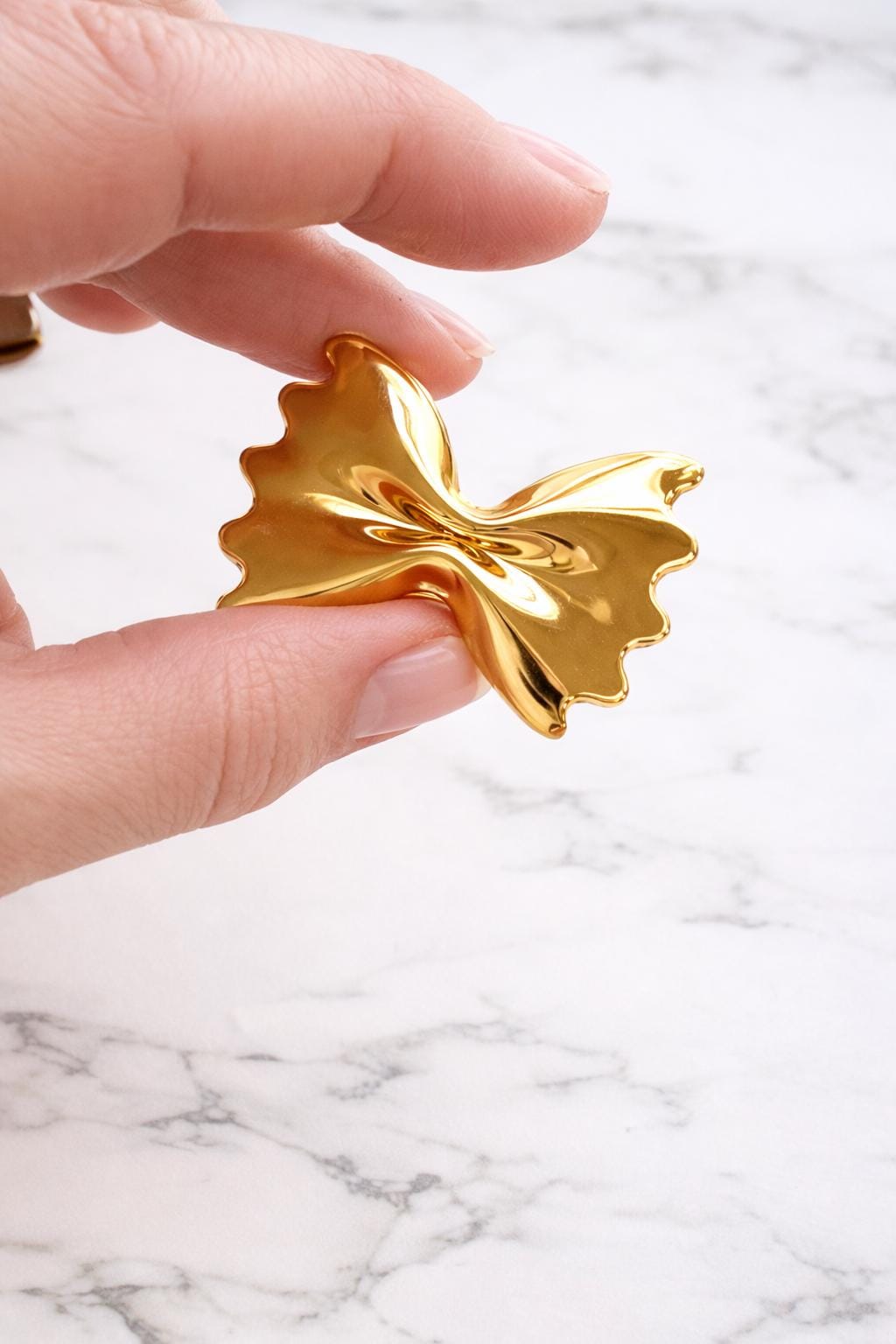 The "Noodle Minder" Gold Pasta Noodle Needle Minder Magnet Farfalle Bowtie Shaped Pasta Magnet Needlepoint Cross Stitch Quilting