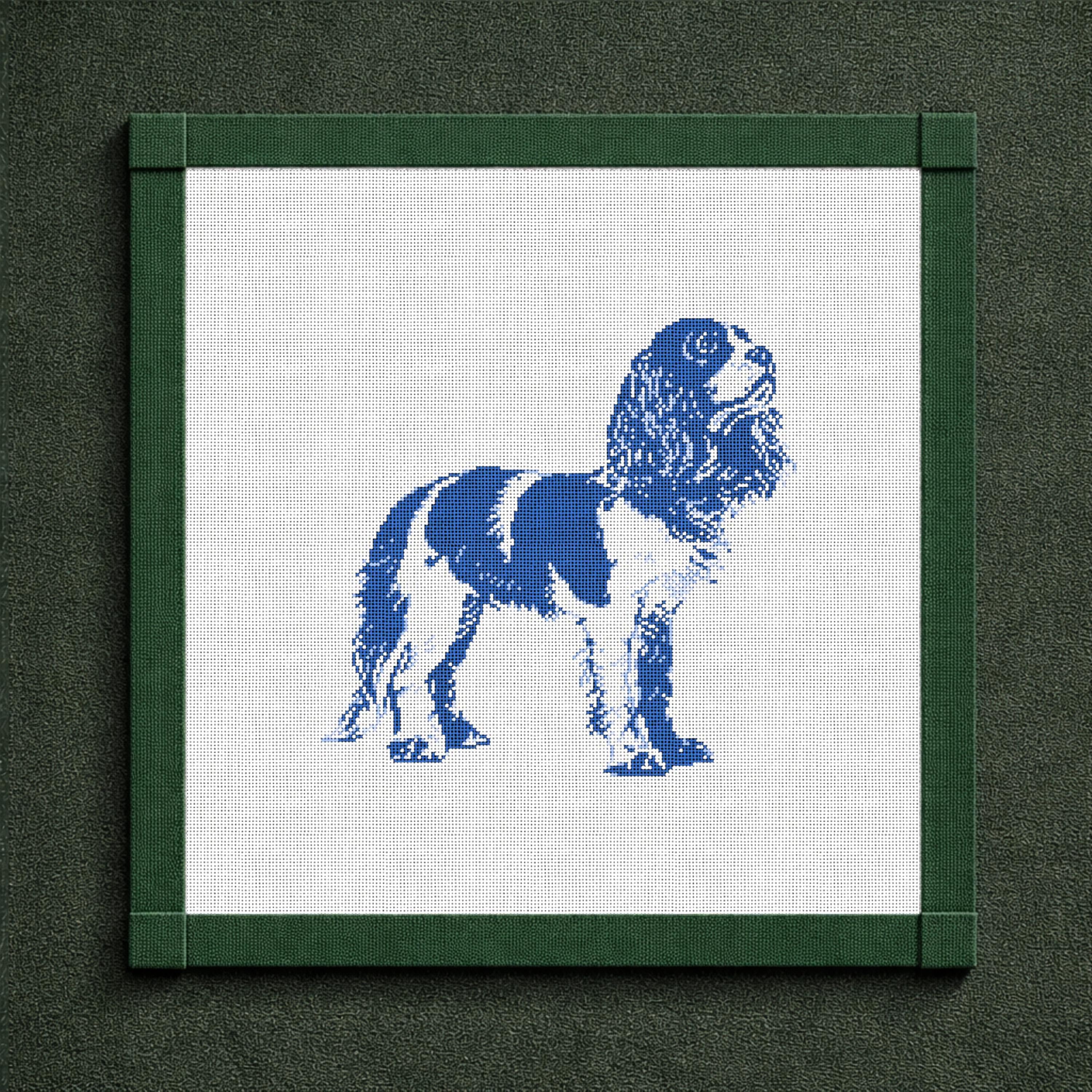 Vintage Blue Toile King Charles Cavalier Needlepoint Canvas