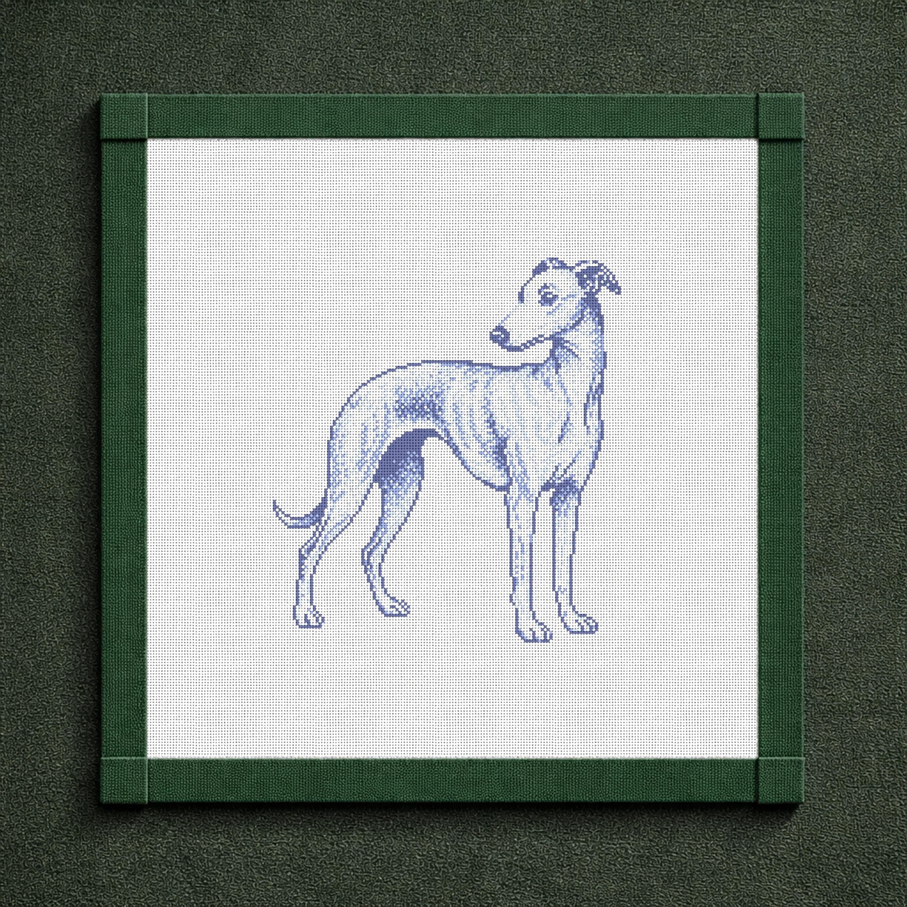 Vintage Blue Toile Whippet Needlepoint Canvas