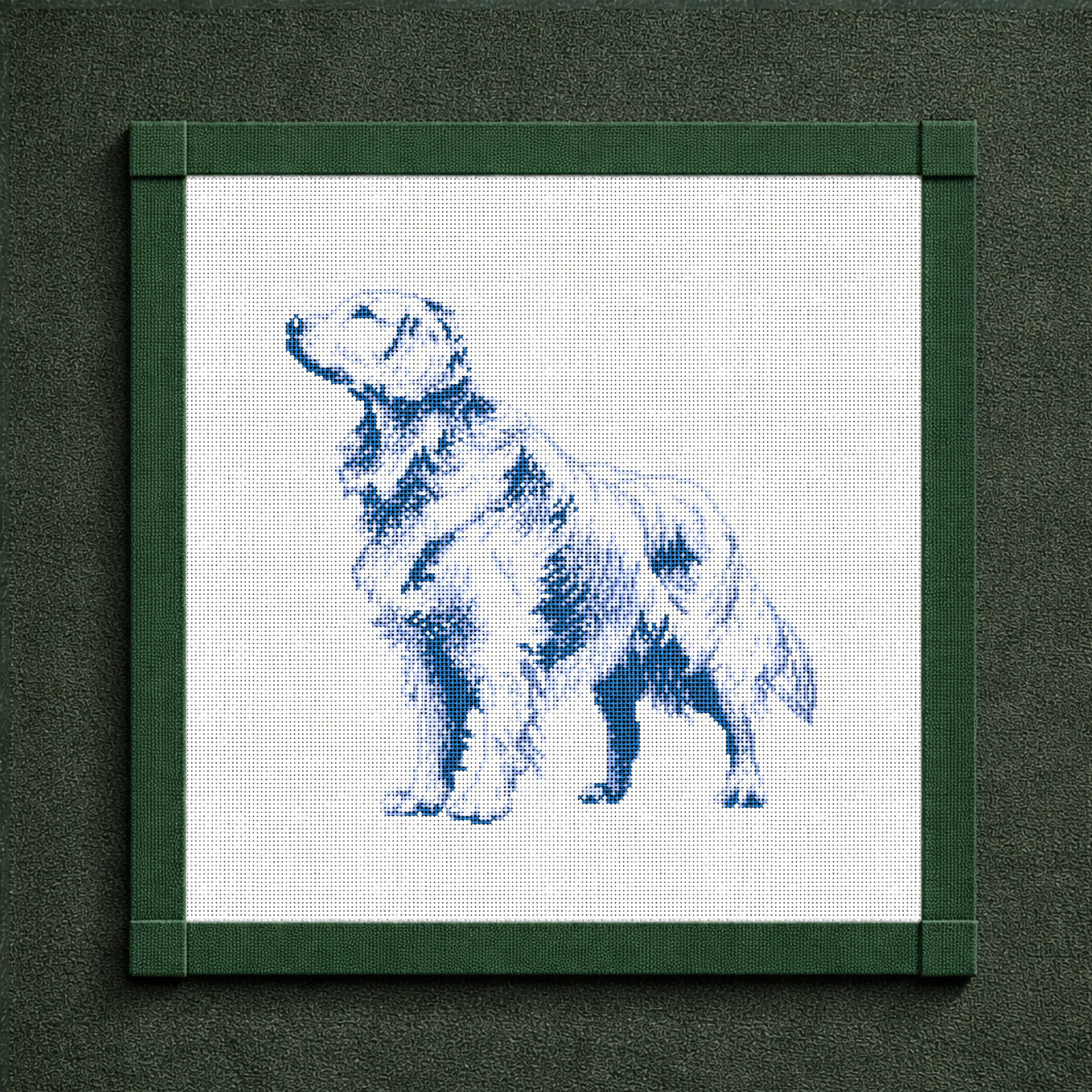 Vintage Blue Toile Golden Retriever