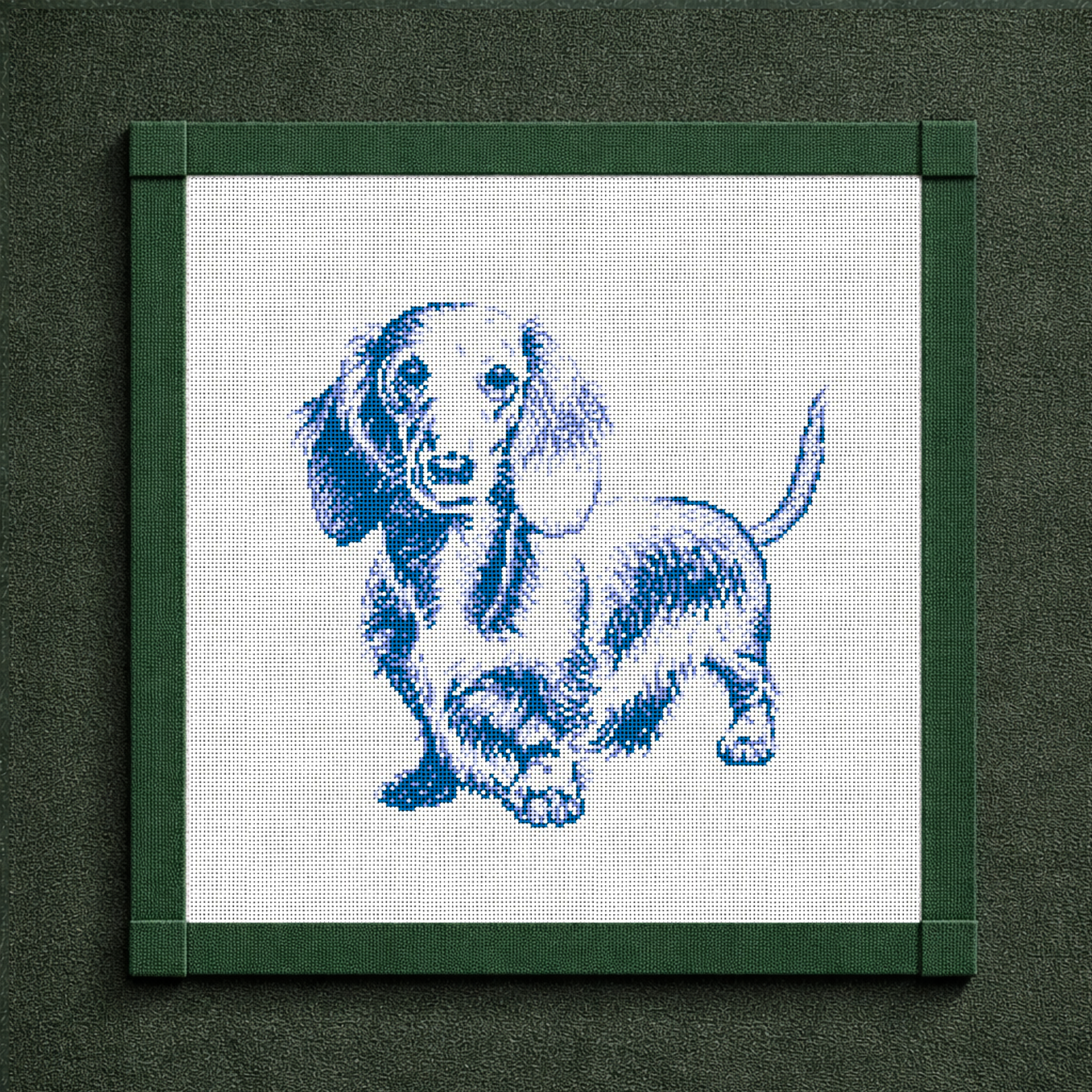 Vintage Blue Toile Long-Haired Dachshund