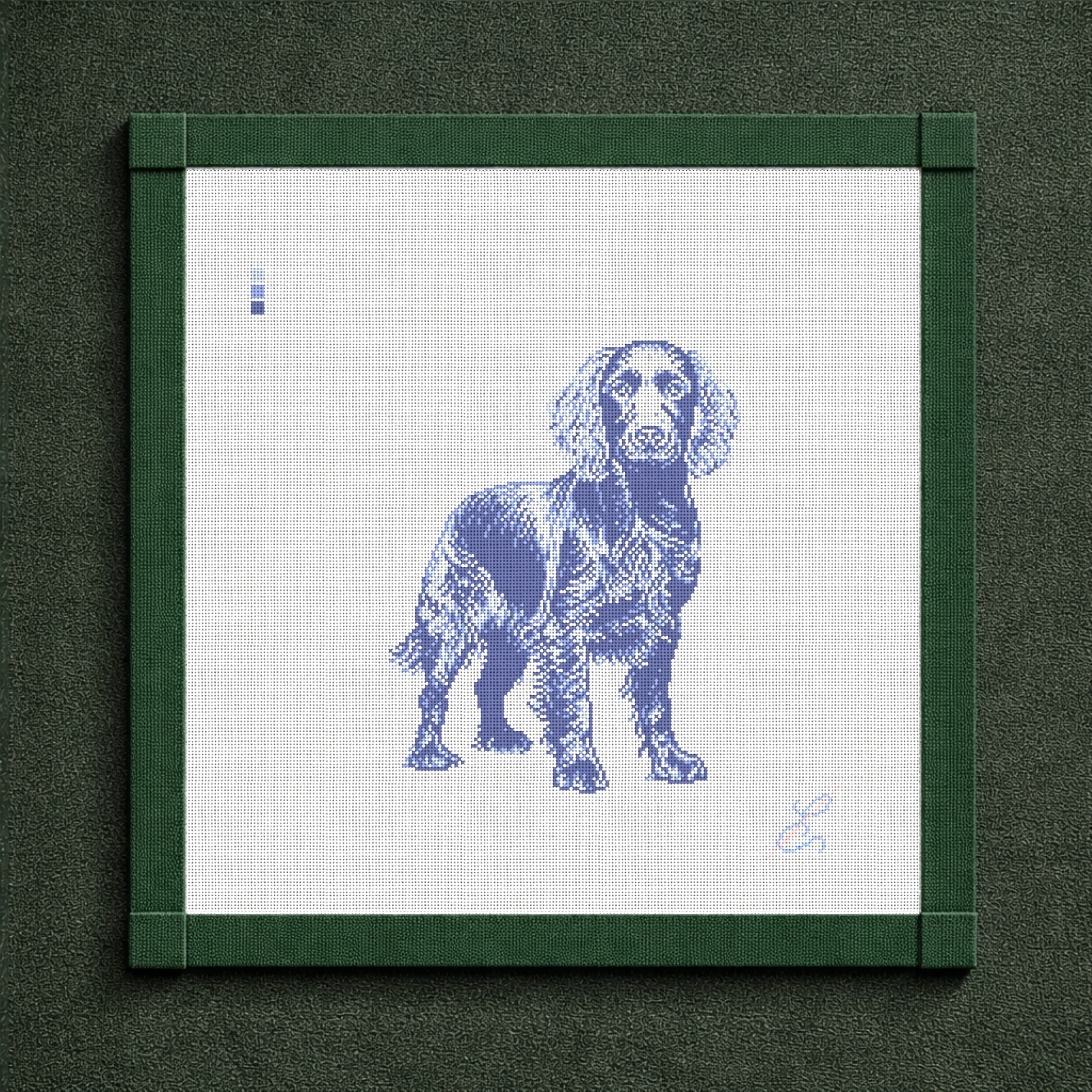Vintage Blue Toile Boykin Spaniel Needlepoint Canvas