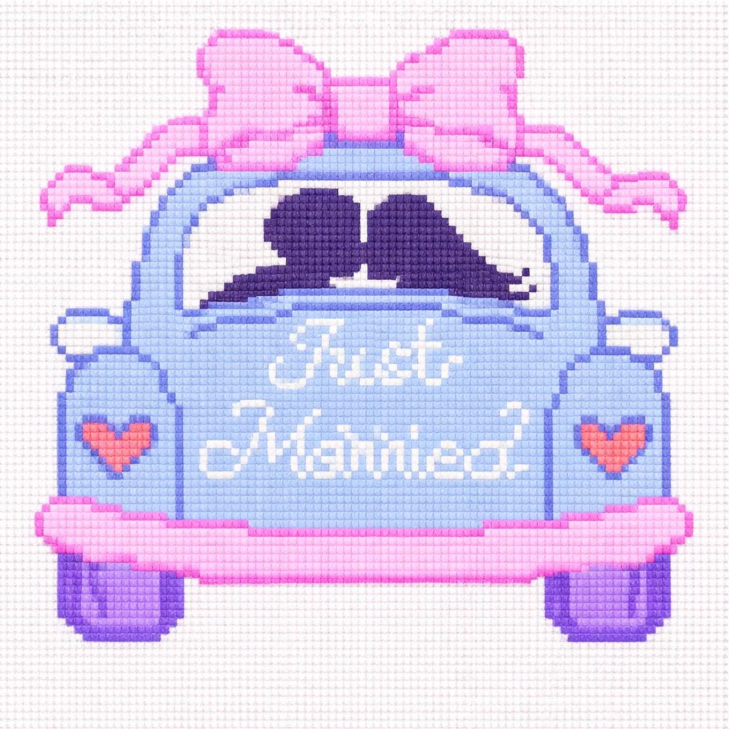 Just Married Needlepoint Canvas Wedding Getaway Car Needlepoint Kit Bride Groom Wedding Gift Engagement Gift Bridal Shower Gift Anniversary