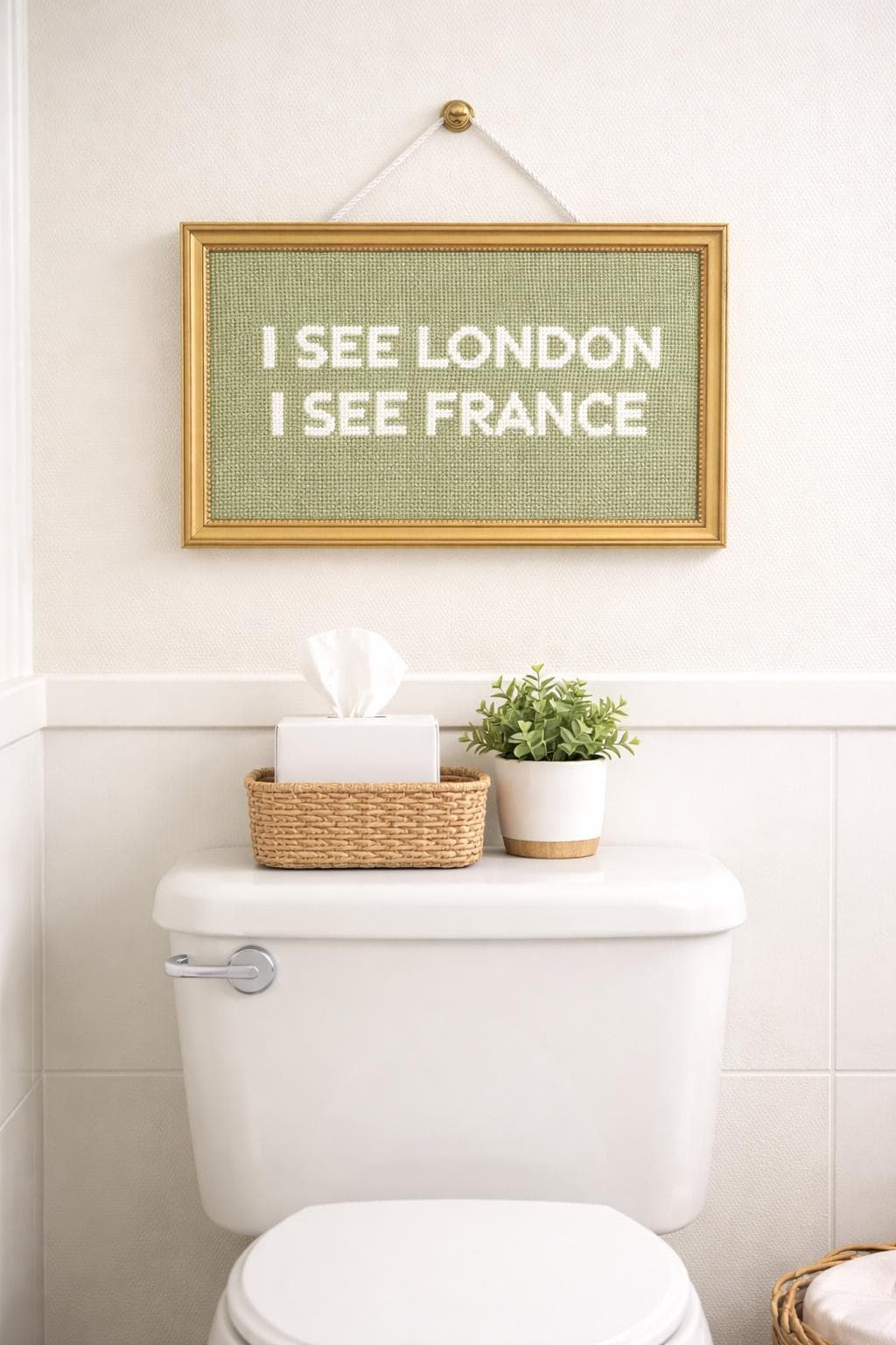 I See London I See France Needlepoint Kit Custom Personalized Funny Witty Bathroom Needlepoint Canvas Gift Beginner Stitching Kit Gift