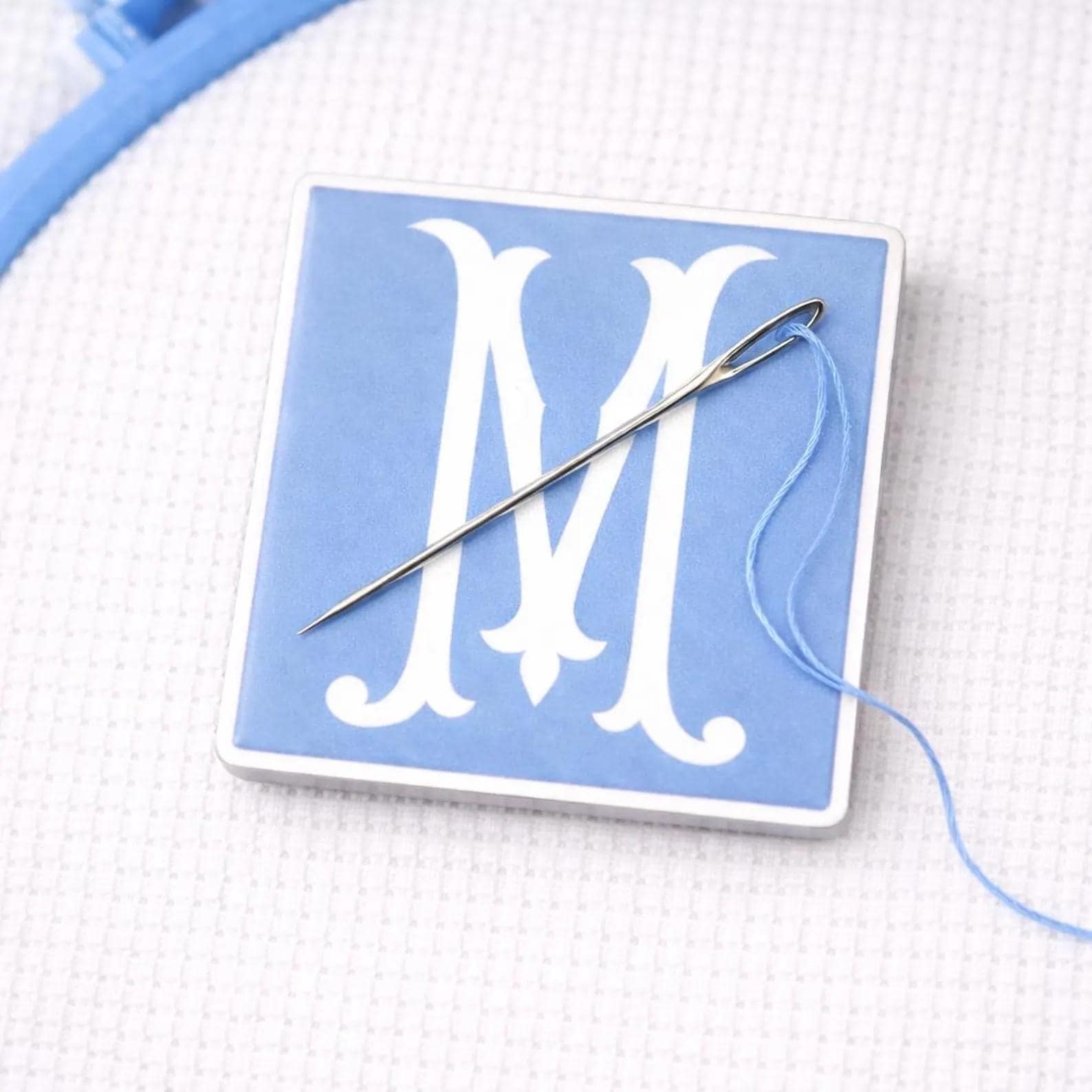 Monogram Needle Minder Pink or Blue Enamel Magnet Needlepoint Cross Stitch Quilting Granmillenial Cottagecore Crafting