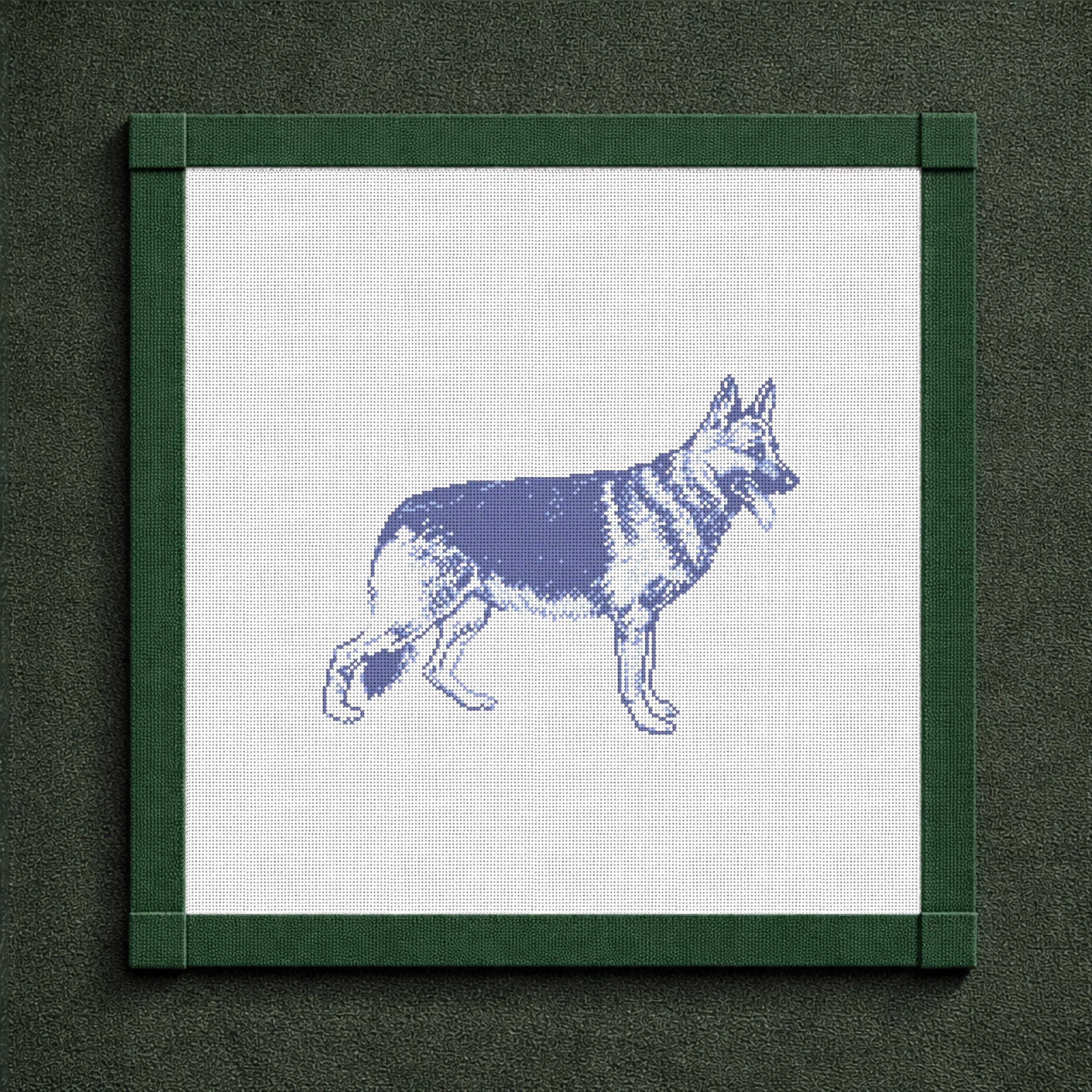 Vintage Blue Toile German Shepherd Needlepoint Canvas