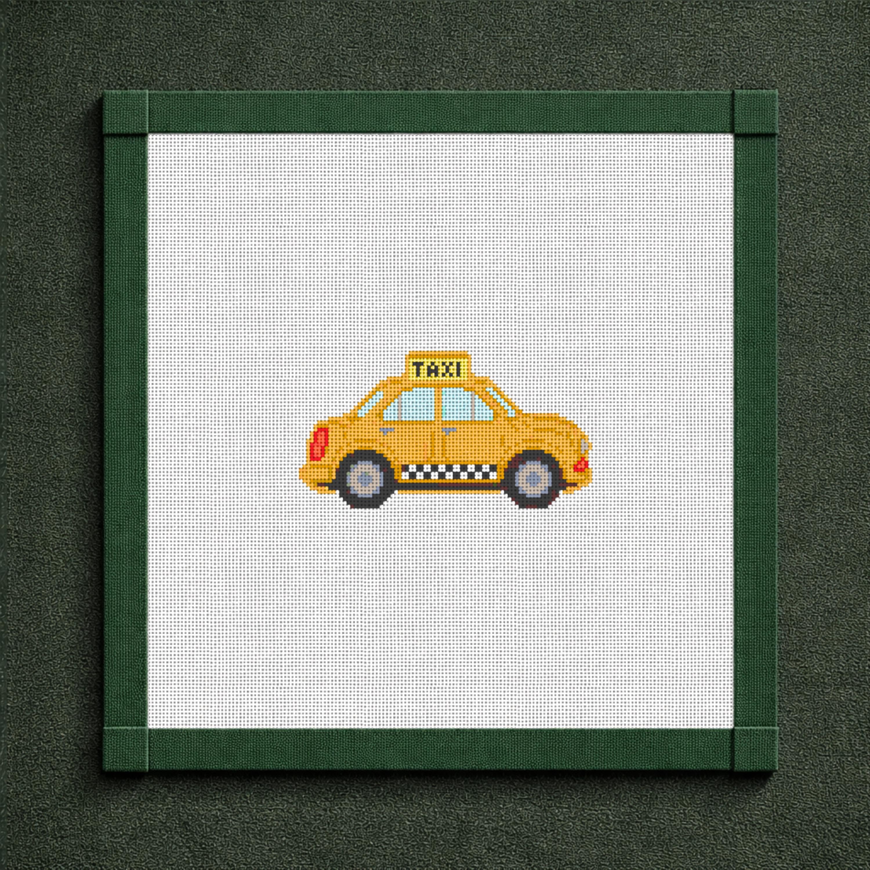 Vintage NYC Taxi Needlepoint Canvas Kit, Retro Yellow Cab Needlepoint New York City Needlepoint Canvas Big Apple 5x5 Travel Ornament 18 mesh